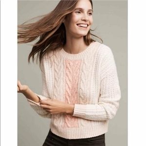 Anthropologie Sleeping on Snow Marie Cable Knit Colorblock Alpaca Blend Sweater
